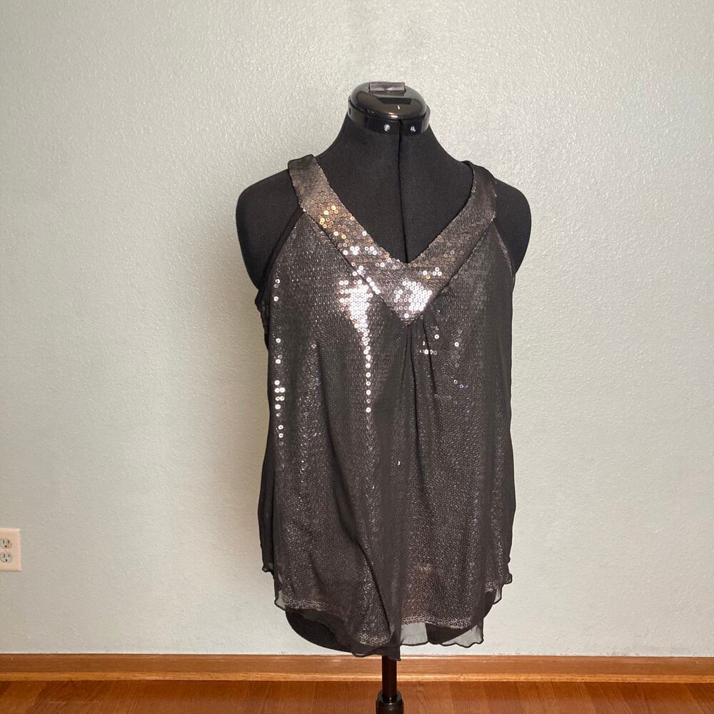 M CATO sequin silver black chiffon layer tank top sleeveless blouse